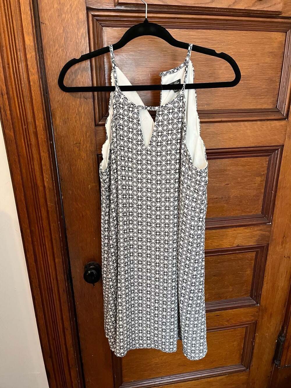 Lily Rose Black and White Geometric Print Sleeveless Dress Size L